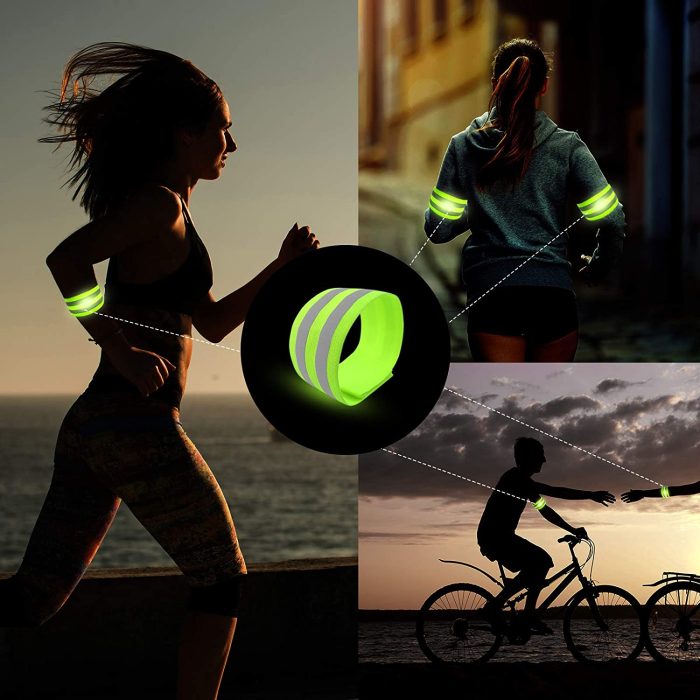 SUKIA 2PCS Reflective Bands for Arm Wrist, Arm, Ankle, Leg, Reflective Gear for Night Running, Walking and Cycling. High Visibility Reflective Running Belt for Men Women Safety Reflector Tape Straps : Sports & Outdoors