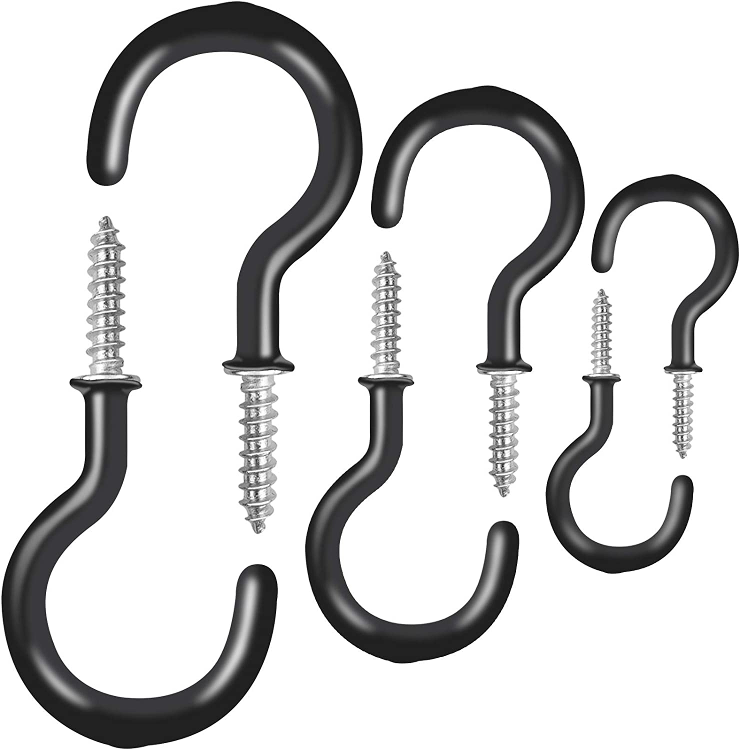 SUKIA 25 PCS Black Small Cup Screw Hooks Ceiling Hooks for Hanging Lights Vinyl Coated Steel Metal Cup Hooks Holder Christmas Light Hangers Suitble for Indoor and Outdoor Hooks Kit (Black-25Pcs) : Home & Kitchen