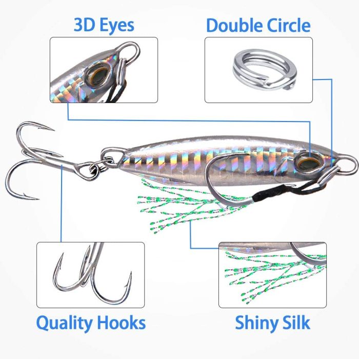 6Pcs Metal Jig Fishing Lures for Saltwater Jigging Sinking Bait 16g 32g Metal Spoons Micro Spinner Baits for Bass Treble Hooks Spoons 3D Eyes Ocean Swimming Hard Lures Fishing Tackle