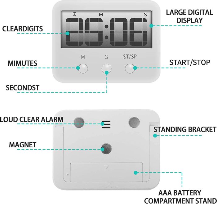 SUKIA Kitchen Timers 24 Hours Large LCD Digital for Cooking Multifunctional Strong Magnet White Loud Ring No Frills, Simple Operation, Count Down for Kids Teachers Cooking Tools : Home & Kitchen