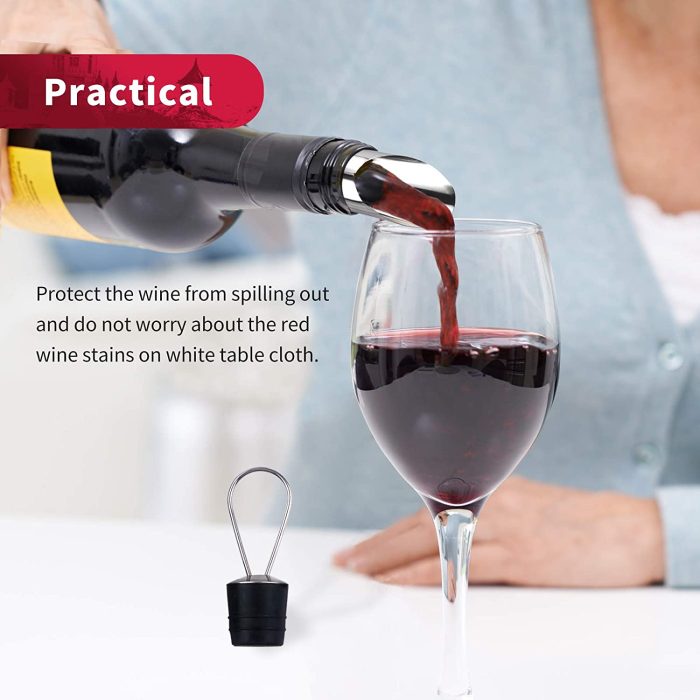 FIMOOR 6PCS Wine Pourer Pour Spout and Wine Stopper Vacuum Wine Pourer Spouts Stainless Steel Stopping Pour Spout for Wine Beverage Beer Liquid Dispenser: Home & Kitchen