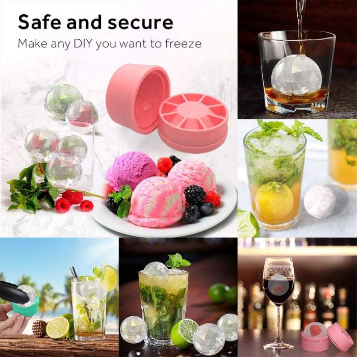 2PCS Ice Cube Frozen Mold Set Silicone Diamond Shape Ice Cubes Stackable ReusableIce Ball Molds Multi-use Storage Containers (Pink Green)