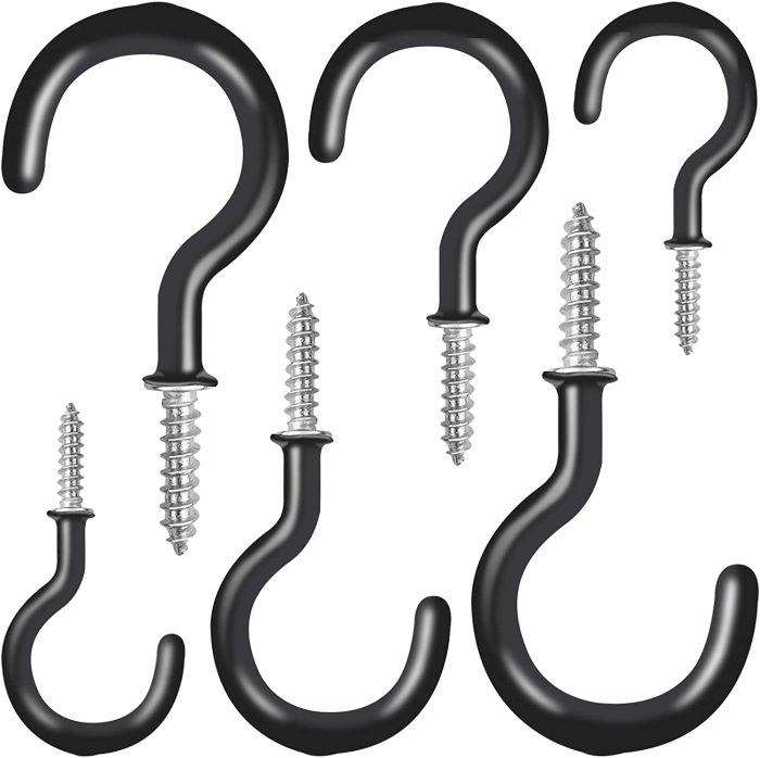 25 Pack Ceiling Hooks,Vinyl Coated Screw-in Wall Hooks, Plant Hooks, Kitchen Hooks, Cup Hooks Great for Indoor & Outdoor Use -1/2", 1",1-1/2",(Black) : Home & Kitchen