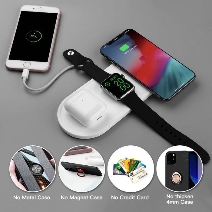 3 in 1 Multi Wireless Charging Station Pad for iPhone Airpods Iwatch Charger Combo, Stand Dock for Apple Watch 6/5/4/3/2/1 AirPods Pro 2 iPhone 13/12/XS/XR/Xs Max and Samsung Galaxy Phones, KingTSYU