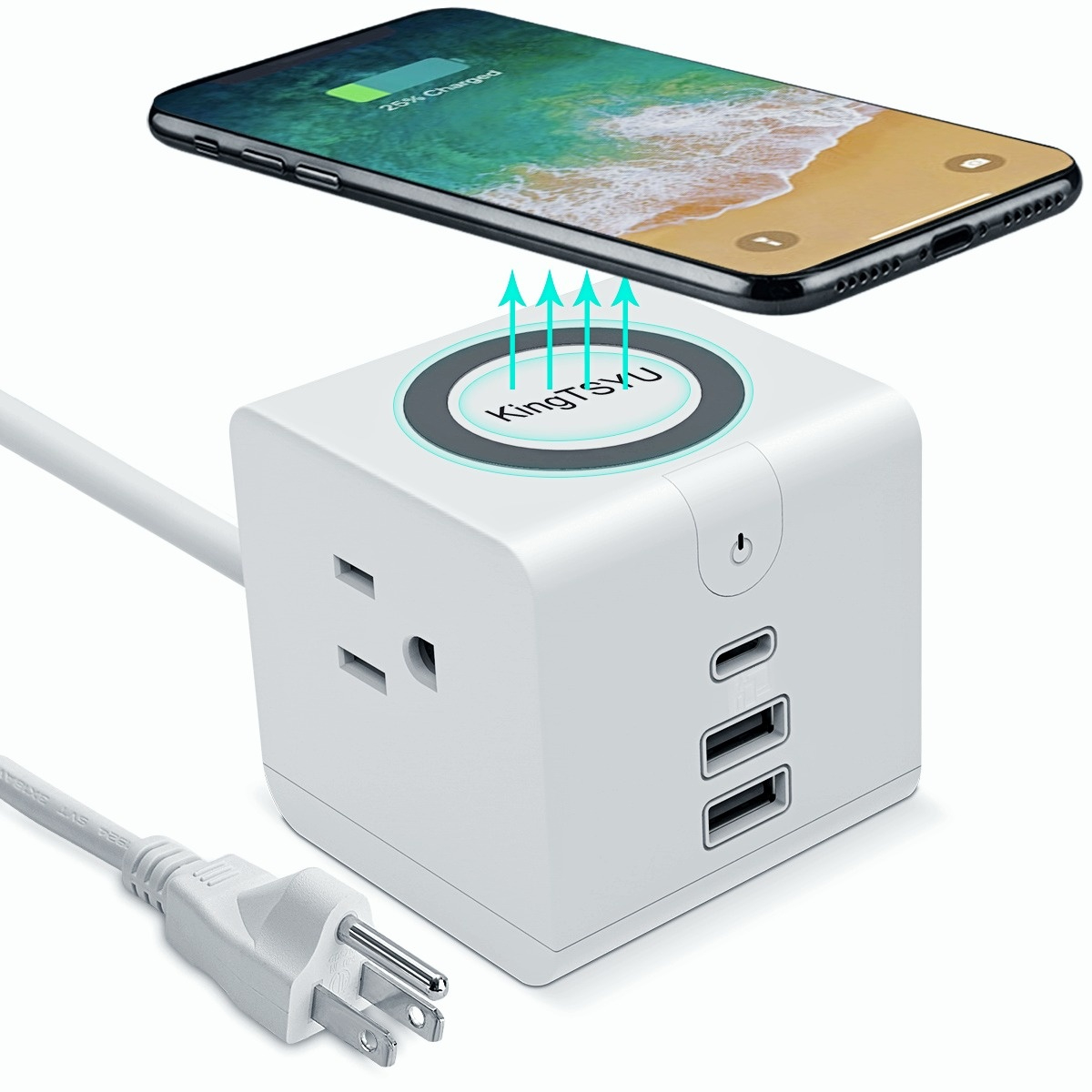 Travel Wireless Charger Power Strip Tower With 45W USB C PD Port, High-Speed Power Delivery Charging Station For Laptop MacBook Pro iphone ipad Surge Protector, 2 QC3.0 USB Ports 2 AC Outlets KingTSYU