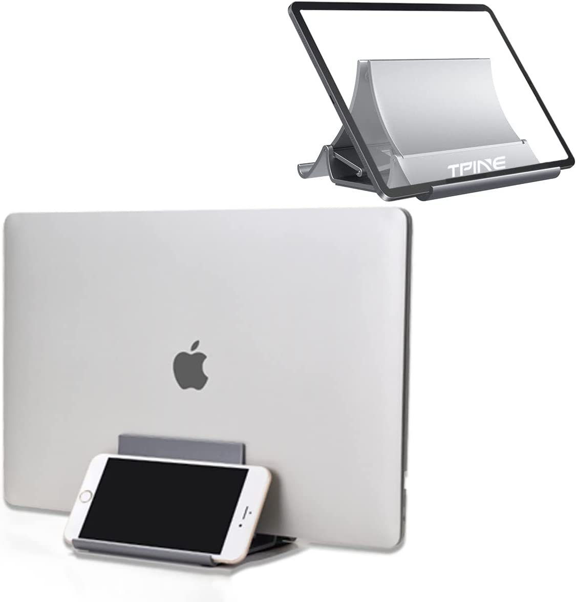 Vertical Laptop Stand - Laptop Holder with Laptop and Ipad Stand, Laptop Rack for Multiple Laptops( Space Gray)