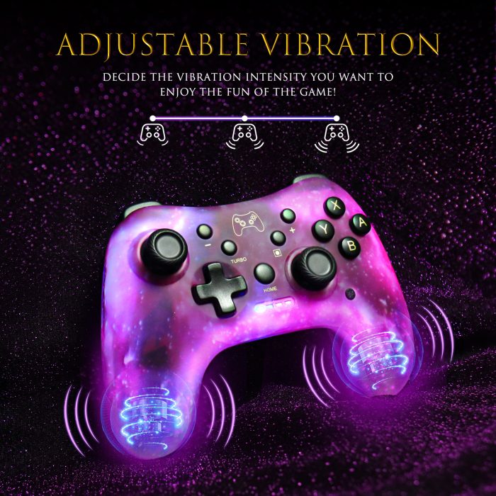 FIEHDUW Switch Pro Controller Compatible for Nintendo Switch/Lite/OLED/Android/iOS/PC, Wireless Switch Controller with TURBO, Wake-up, 6-Axis Gyro, 3 Levels Vibration, and 8 Colors LED (Cosmic Nebula)