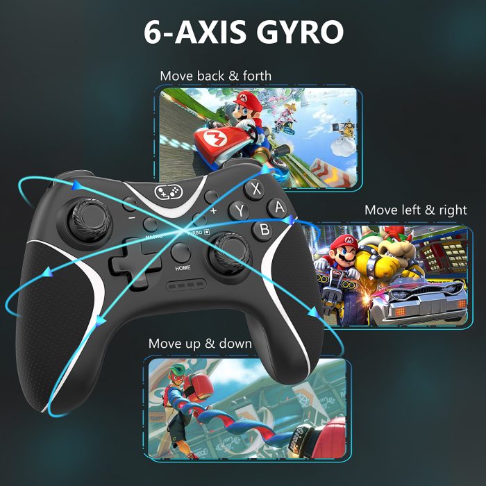 Updated Switch Pro Controller with Built-in Mappable Buttons and 6-Axis Gyro, FIEHDUW Wireless Pro Controller for Switch/Lite/OLED/Android/iOS/PC Support Turbo and Wake-up Function (Black)