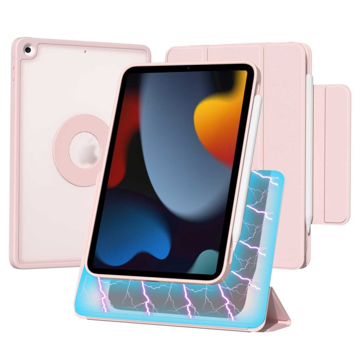 OYEEICE Hybrid Case for iPad 10.2 inch 9th / 8th / 7th Generation(2021/2020/2019), Magnetic Detachable Rotatable Cover with PU Leather, Anti-Fingerprint, Auto Sleep/Wake, Support Pencil 2, Pink