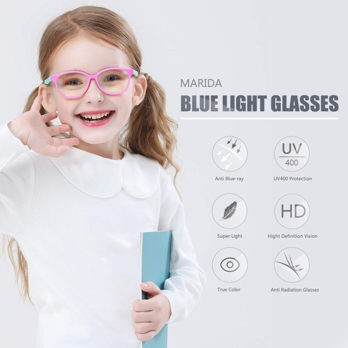 Blue Light Blocking Glasses for Kids Strap Computer and Gamer Eyewear Anti-Glare Protection Anti-Eyestrain Anti UV Glasses for Computer or Tv, Smartphone Screens, Boys Girls Age 3-10 Black&Red