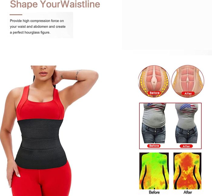 Wrap Waist Trainer for Women, Snatch Me Up Bandage Wrap for Stomach, No Waist Allowed Wrap, Invisible Tummy Wraps Shaper Plus Size, Adjustable Revenge Belly Body Binding Belt. Black