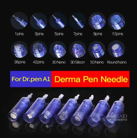 Med SPA Care® Disposable Replacement Cartridges - Fit for Derma Pen Dr.pen Ultima A1 Electric Skin Care Device Dermapen Permanent Makeup Pen (Round Nano, Blue 0.01mm 25pcs)