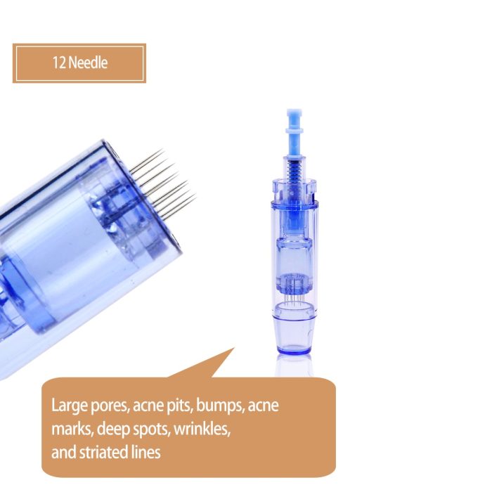 Med SPA Care® Disposable Replacement Cartridges - Fit for Derma Pen Dr.pen Ultima A1 Electric Skin Care Device Dermapen Permanent Makeup Pen (12 Pins, A1 Blue 0.25mm 10pcs)