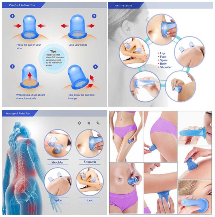 Med SPA Care Silicone Cups Cupping Set/Vacuum Suction Cup Massage Cupping Therapy Set,Butt Massager/Anti Cellulite Cup - for Cellulite Remove,Exfoliating,Muscle,Nerve Joint Pain Relief (Blue)