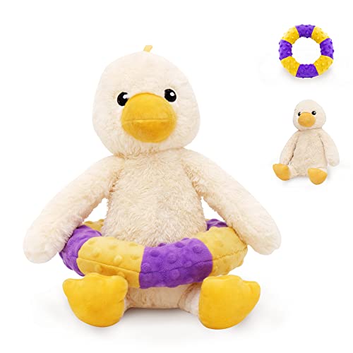 YOXOZO YOYO Duck, 15" Large Plush Dog Squeaky Toy Duck with Crinkle Chew Ring, Stuffed Puppy Soothe Toy, Pet Anxiety Relief for Small | Medium Dogs
