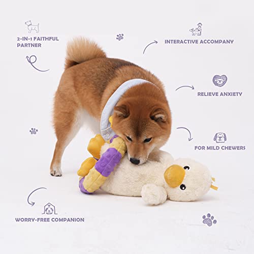 YOXOZO YOYO Duck, 15" Large Plush Dog Squeaky Toy Duck with Crinkle Chew Ring, Stuffed Puppy Soothe Toy, Pet Anxiety Relief for Small | Medium Dogs
