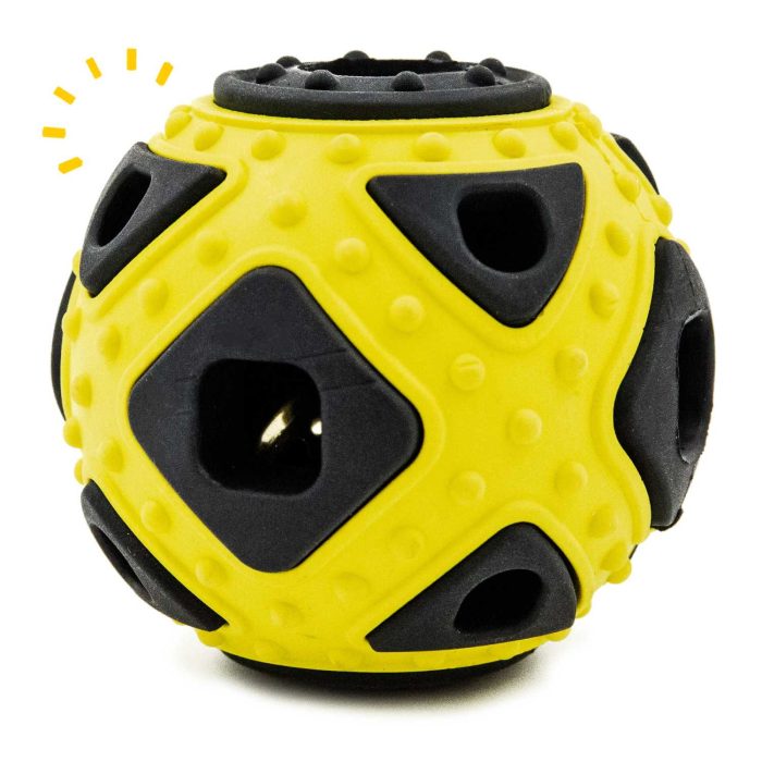 Dog Ball Toy, Jingle Bell Inside for Gift, Rubber Squeaky Toy, Interactive Smart Ball with Holes, Ideal for Puppies, Small, Medium and Blind Dogs, 2.5 Inch (Yellow Black)