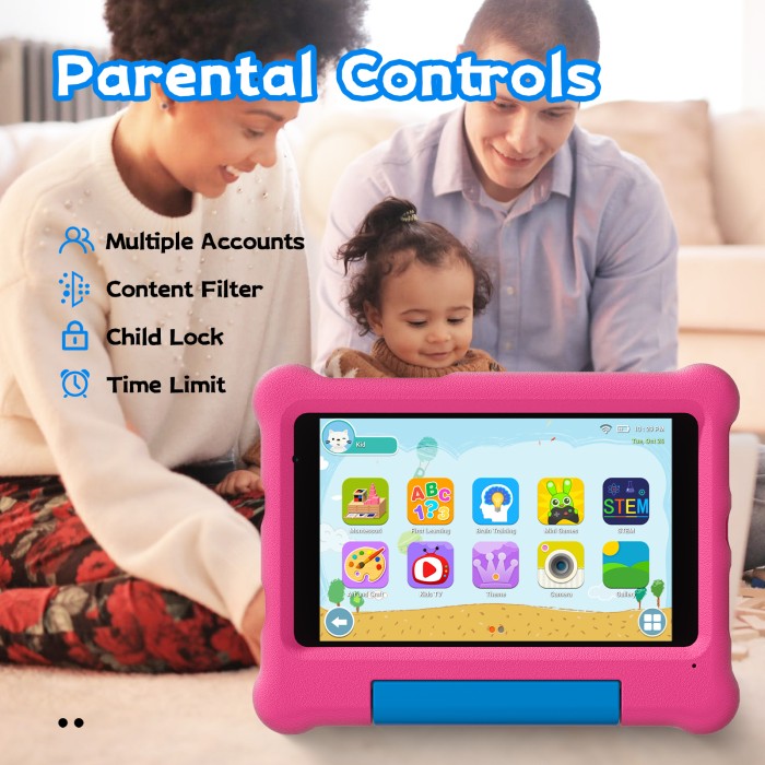 G-TiDE Kids Tablet, 8 inch Tablet for Kids, 5100mAh Big Battery, 2GB+32GB Learning Tablets, 5MP Dual Camera, Fun Kids App - KLAP, Parental Controls, Screen Protector, Toddler Tablets Case, Pink