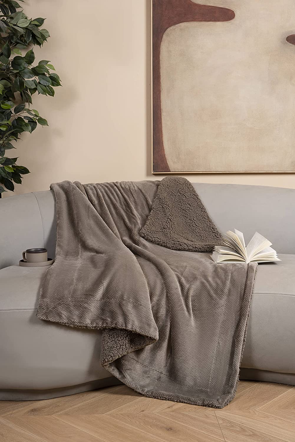 KOHONE Sherpa Soft Throw & Blanket for Couch 60 inch X 50 inch, Thick Warm Fuzzy Cozy Throws Blankets for Bed, Sofa and Travel, Reversible Plush Fleece Blankets