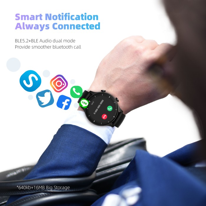 G-TiDE Smart Watch, Answer/Make Call, 300mAh Big Battery Smartwatch, VC52 Heart Rate Blood Oxygen Temperature Fitness Tracker, Bluetooth5.2 Smart Watch for Android/iOS, IP68 Waterproof, Black
