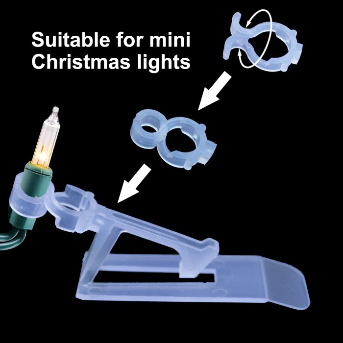 Yukrilt All-Purpose Christmas Light Clips, 200 Pieces Outdoor Holiday Light Clips, Universal Shingles & Gutters Clips for Mini, C6, C7, C9, Icicle Lights