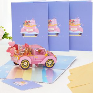 GAWAMAY Love Car 3D Pop Up Valentine's Day Cards(Set of 3) for Her & Him, 5.9"x7.9" Large Size Festival Gifts for Couple Friends,Thanksgiving Wedding Greeting Cards for Husband & Wife and kids