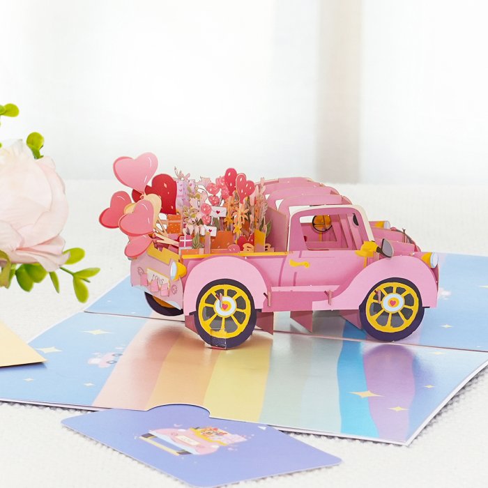 GAWAMAY Love Car 3D Pop Up Valentine's Day Cards(Set of 3) for Her & Him, 5.9"x7.9" Large Size Festival Gifts for Couple Friends,Thanksgiving Wedding Greeting Cards for Husband & Wife and kids
