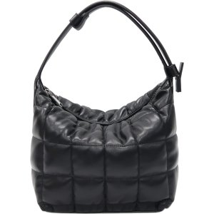 New DE'EMILIA CONCEPT Top Handle Quilted handbags for women, Small Lightweight PU Leather Satchel Shoulder Bags (Black)