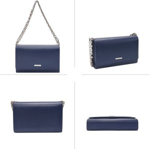 DE'EMILIA CONCEPT Small Shoulder Bag for Women, Imitation Leather Chain Strap Clutch Small Square Purse, Phone Wallet Purse (Prussian Blue)…