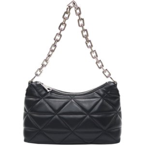DE'EMILIA CONCEPT Shoulder Bag Small Purses and Handbags for Women, Lattice Faux Leather Shoulder Handbag with Chain Strap (Black)