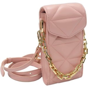 DE'EMILIA CONCEPT Quilted Purse for Women, Small Crossbody Cell Phone Purse, Chain Strap Shoulder Handbag Wallet (Pink)