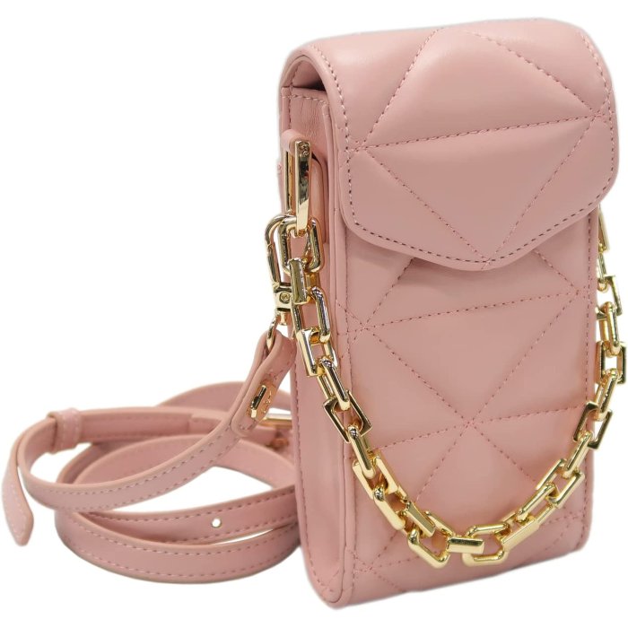 Quilted Purse for Women, Small Crossbody Cell Phone Purse, Chain Strap Shoulder Handbag Wallet (Pink)