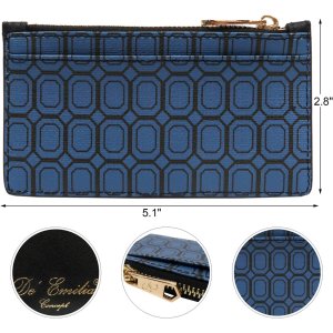 DE'EMILIA CONCEPT Women's Slim Canvas Wallets with Coin Purse and Credit Card Holder, Girl Mini Leather Wallet with Zipper Closure (Wedgwood Blue)