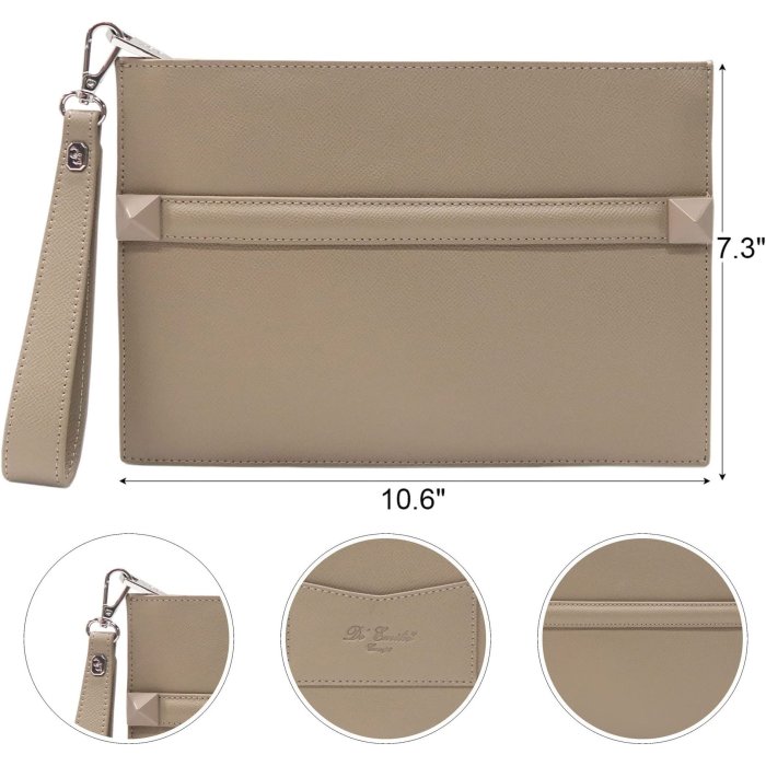 Women's Wristlet Clutch, Palm Embossed Imitation Leather Cell Phone Wallet Purse, Zipper Closure (Taupe)