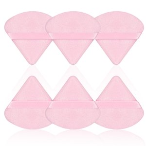 Triangle Powder Puff,6 Pcs Pink Powder Puffs for Face Powder,Supper Soft Velour Makeup Puff- for Loose Powder Mineral Powder Foundation Application Easy-to-use Makeup Tools(Pink)…
