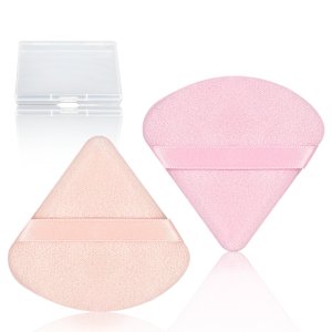 Triangle Powder Puff,2 Pcs Powder Puffs for Face Powder,Supper Soft Velour Makeup Puff- for Loose Powder Mineral Powder Foundation Application Easy-to-use Makeup Tools(Pink+Nude)…
