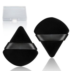 Triangle Powder Puff,2 PCs Powder Puffs for Face Powder,Black Powder Puff and Container,Supper Soft Velour Triangle Powder Puff-for Loose Powder Mineral Powder Foundation Application Easy-to-use Makeup Tools(Black)…