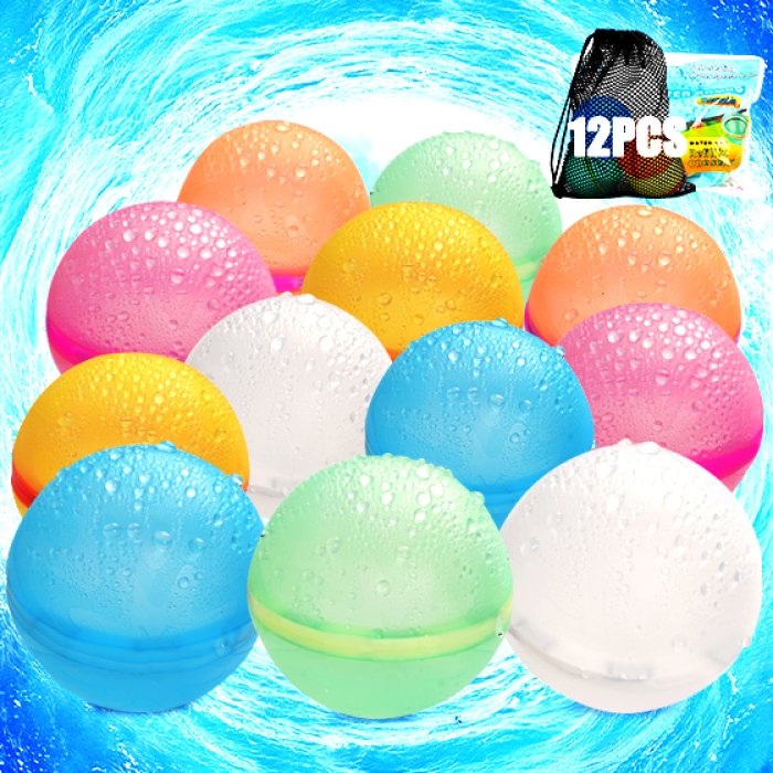 Reusable Water Balloons for Kids,12Pcs Refillable Water Balloons Quick fill&Self Sealing Pool Toys,Latex-Free Silicone Water Splash Ball with Mesh Bag,Kids Adults Outdoor Acticities toys