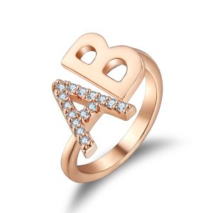 Ufist CZ Initial Rings for Women Girls, Adjustable Open Rose Gold CZ Letter A Ring Stackable Rings for Women Initial Rings for Girls Cute CZ Letter Rings Girls Gifts Stuff | Letter B