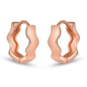 Ufist Small Hoop Earrings for Women - Rose Gold Earrings for Women, Rose Gold Plated Wavy Huggie Earrings for Women Rose Gold Hoops Earrings Rose Gold Jewelry