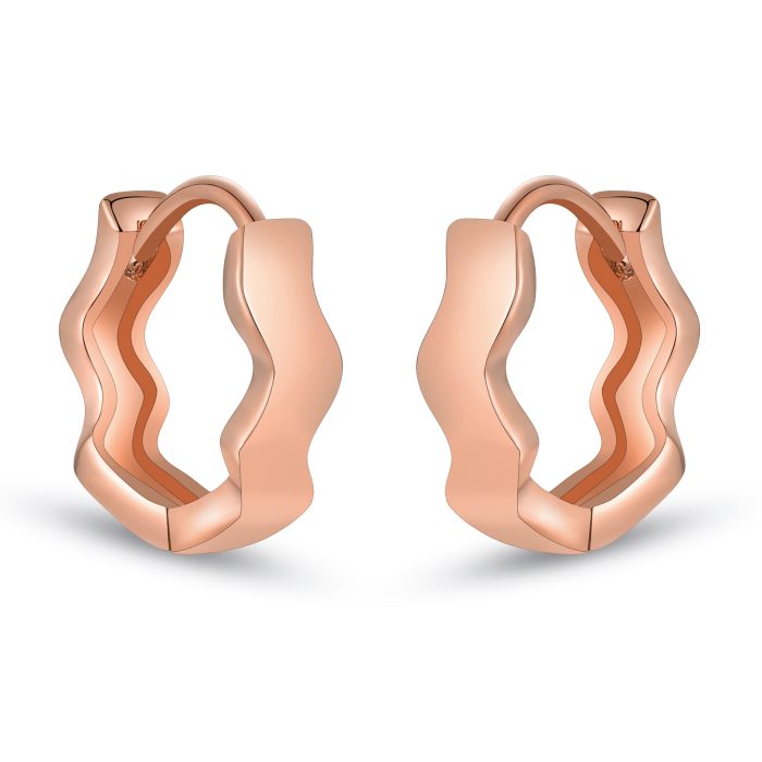 Ufist Small Hoop Earrings for Women - Rose Gold Earrings for Women, Rose Gold Plated Wavy Huggie Earrings for Women Rose Gold Hoops Earrings Rose Gold Jewelry